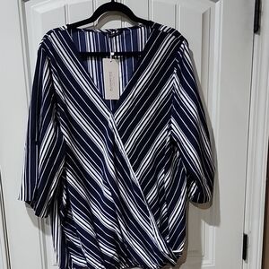 Bloomchic Navy and White Striped Women's Top
